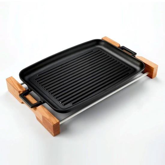 Cast iron grill, 41.5 x 30 cm, with wooden stand - LAVA