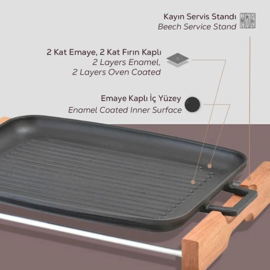 Cast iron grill, 41.5 x 30 cm, with wooden stand - LAVA