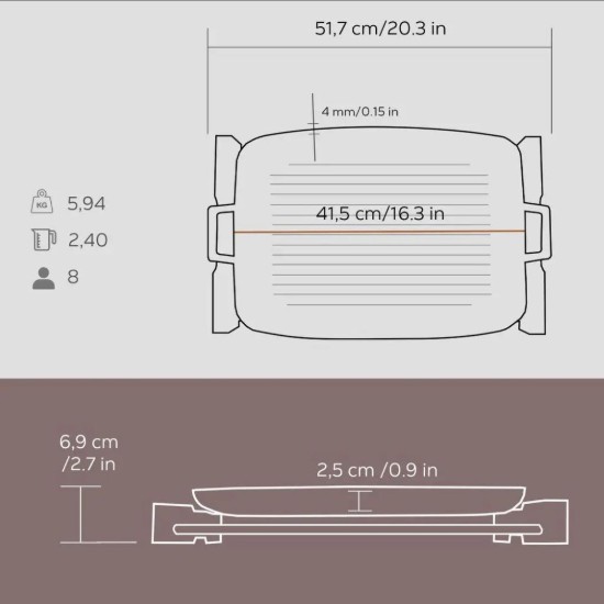 Cast iron grill, 41.5 x 30 cm, with wooden stand - LAVA
