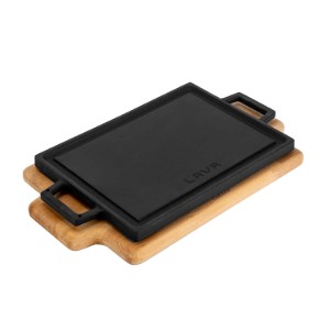 Grillpann, malmist, 22 x 15 cm, puidust alusega - LAVA