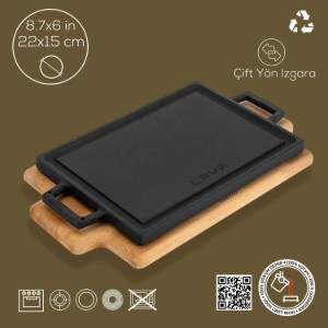 Gusseiserner Grill, 20,7 x 13,7 cm, mit Holzständer - LAVA