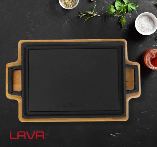 Cast iron grill, 20.7 x 13.7 cm, with wooden stand - LAVA
