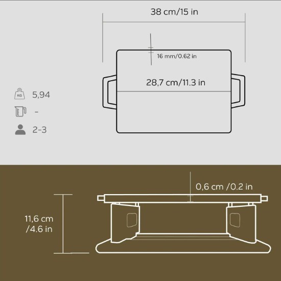 Grill, cast iron, 28.7 x 20.7 cm, with stand - LAVA
