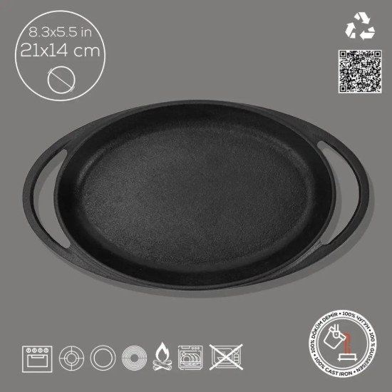 Oval bricka, gjutjärn, 21 x 14 cm - LAVA-märke