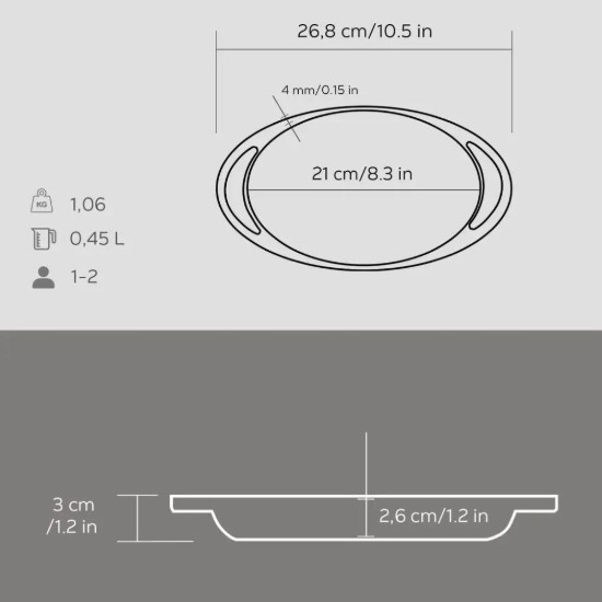 Oval bricka, gjutjärn, 21 x 14 cm - LAVA-märke