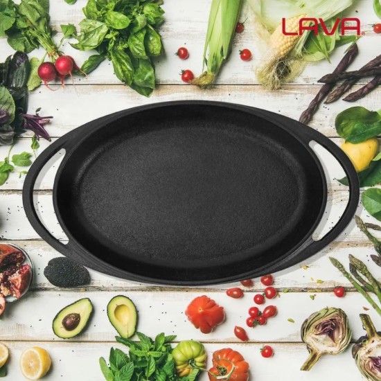 Oval bricka, gjutjärn, 21 x 14 cm - LAVA-märke