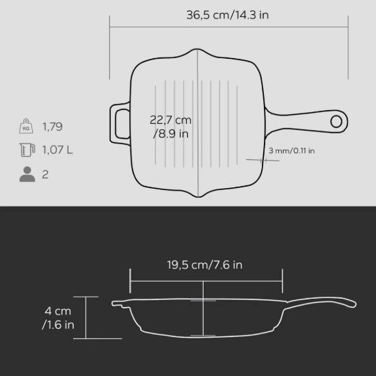 Taġen kwadru tal-grill, ħadid fondut, 19.5 x 19.5 ċm - LAVA