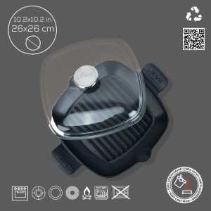 Grillpfanne mit Deckel, Gusseisen, 26 x 26 cm, Serie "Glaze" - Marke LAVA