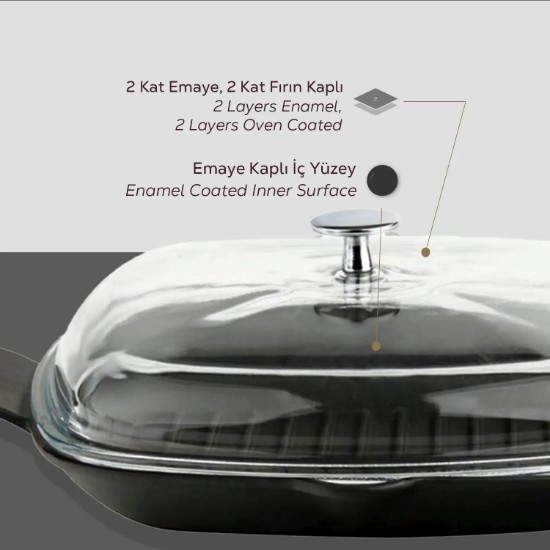 Grillpfanne mit Deckel, Gusseisen, 26 x 26 cm, Serie "Glaze" - Marke LAVA