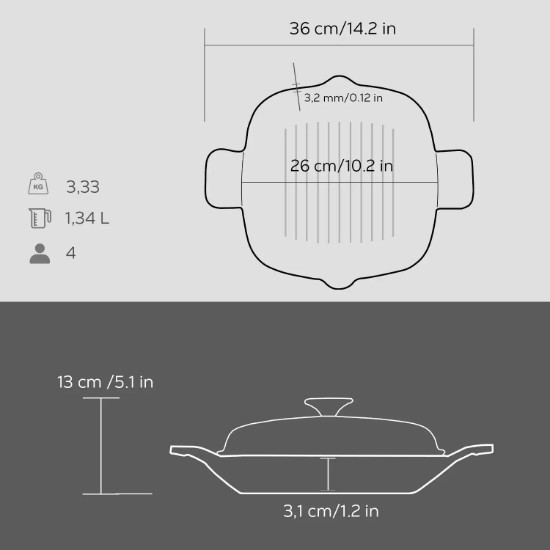 Grillpfanne mit Deckel, Gusseisen, 26 x 26 cm, Serie "Glaze" - Marke LAVA