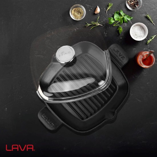 Grillpfanne mit Deckel, Gusseisen, 26 x 26 cm, Serie "Glaze" - Marke LAVA