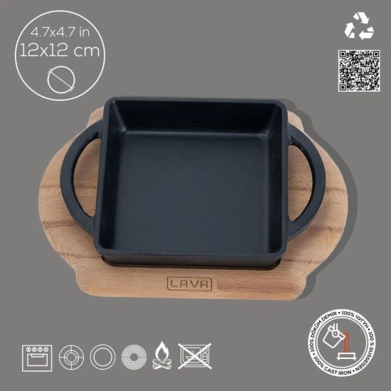 Støpejernsfat, 12 x 12 cm, med stativ - LAVA-merke