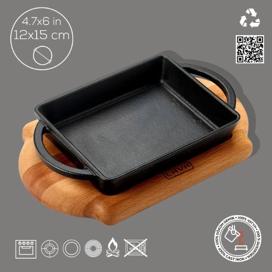 Tablett aus Gusseisen, 12 × 15 cm, mit Auflage – LAVA