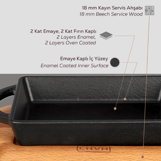Tablett aus Gusseisen, 12 × 15 cm, mit Auflage – LAVA