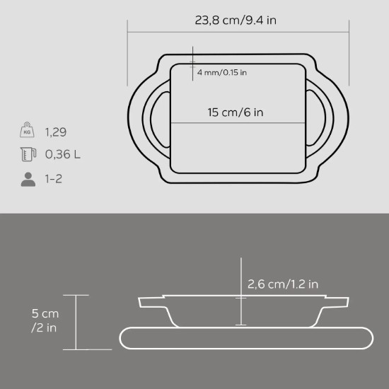 Tablett aus Gusseisen, 12 × 15 cm, mit Auflage – LAVA