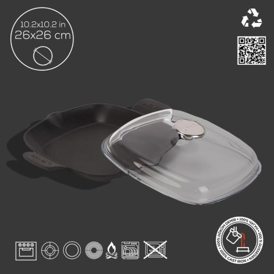 Bratpfanne mit Deckel, 26 x 26 cm, Serie "Glaze", schwarz - Marke LAVA