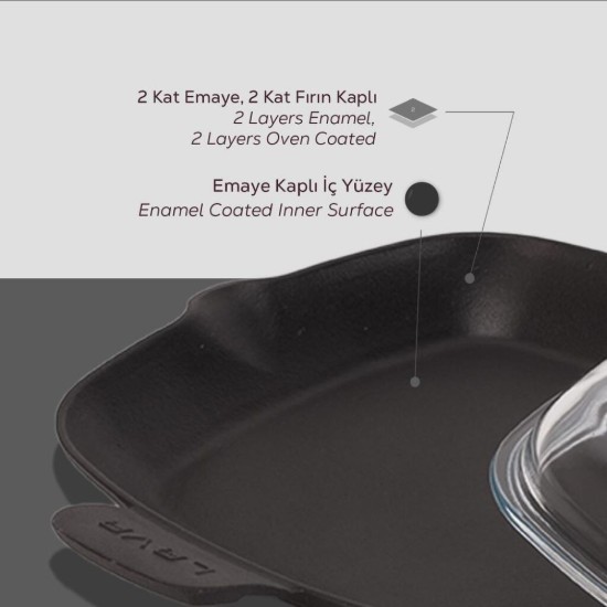 Bratpfanne mit Deckel, 26 x 26 cm, Serie "Glaze", schwarz - Marke LAVA