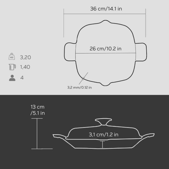 Bratpfanne mit Deckel, 26 x 26 cm, Serie "Glaze", schwarz - Marke LAVA