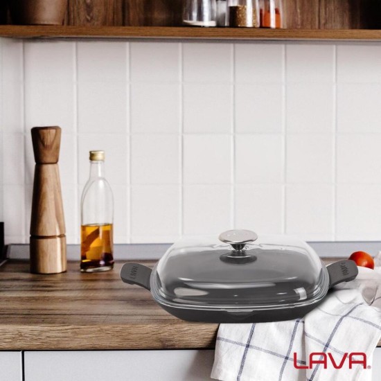 Bratpfanne mit Deckel, 26 x 26 cm, Serie "Glaze", schwarz - Marke LAVA
