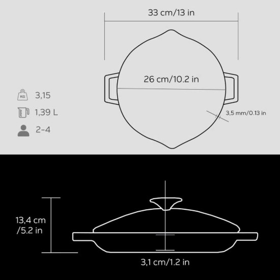 Frigideira com tampa, 26 cm, gama "Glaze", preta - marca LAVA