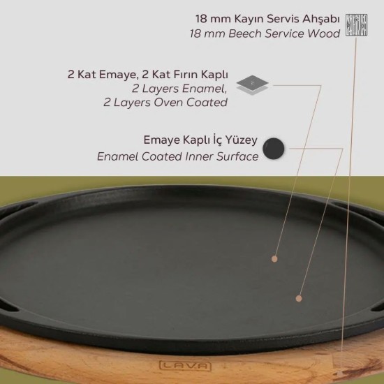Patelnia do pizzy/naleśników z drewnianym stojakiem, 20 cm - LAVA
