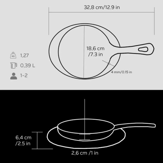 Frying pan, cast iron, 16 cm, with wooden stand - LAVA brand
