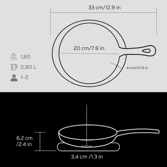 Litinová pánev, 20 cm, s dřevěným stojanem - značka LAVA