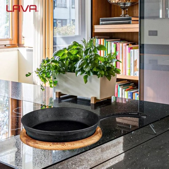 Frigideira de ferro fundido, 20 cm, com suporte de madeira - marca LAVA