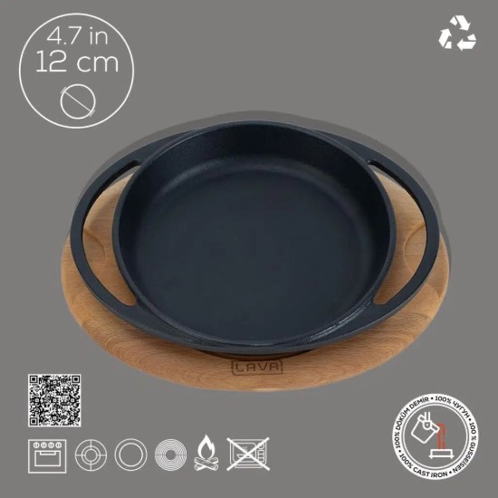 Schale aus Gusseisen, 12 cm, mit Holzunterlage - Marke LAVA