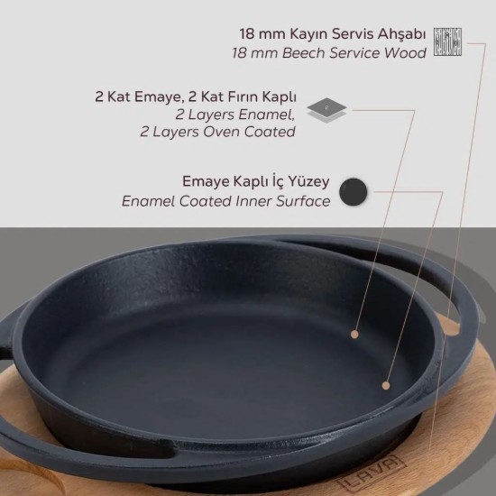 Schale aus Gusseisen, 12 cm, mit Holzunterlage - Marke LAVA