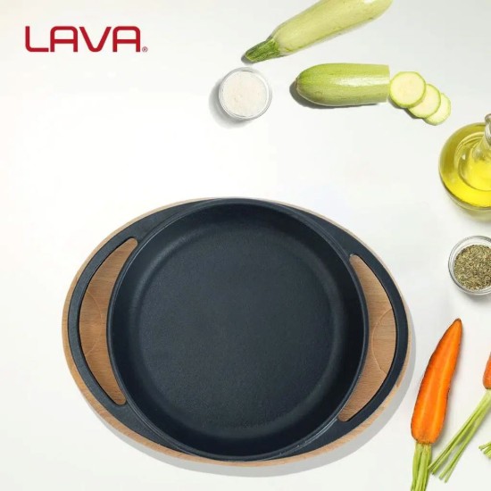 Schale aus Gusseisen, 12 cm, mit Holzunterlage - Marke LAVA