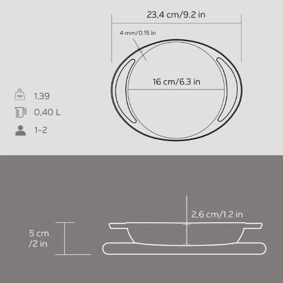 Bandeja de ferro fundido, 16 cm, com suporte de madeira - LAVA
