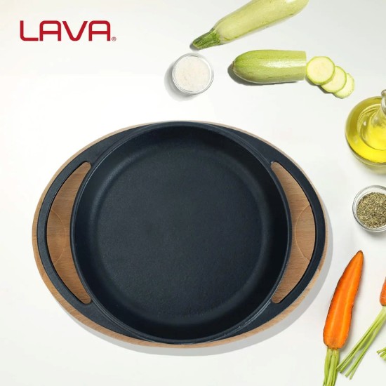 Bandeja de ferro fundido, 16 cm, com suporte de madeira - LAVA