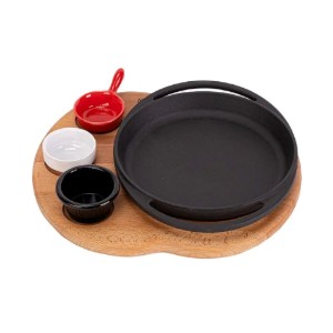 Чугунное сервировочное блюдо, круглое, с деревянной подставкой, 20 см - бренд LAVA