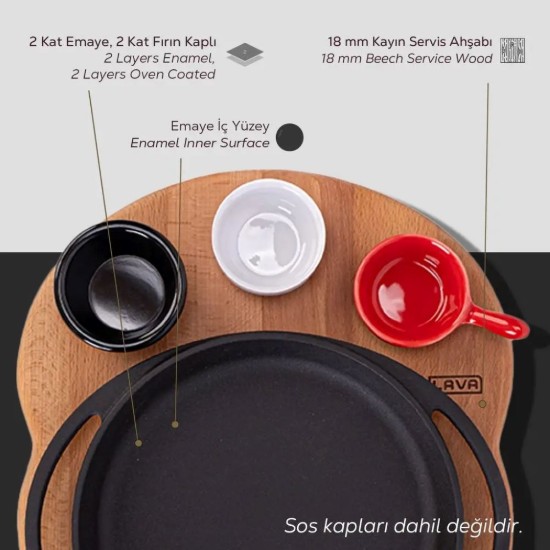 Чугунен поднос за сервиране, кръгъл, с дървена стойка, 20 см - марка LAVA