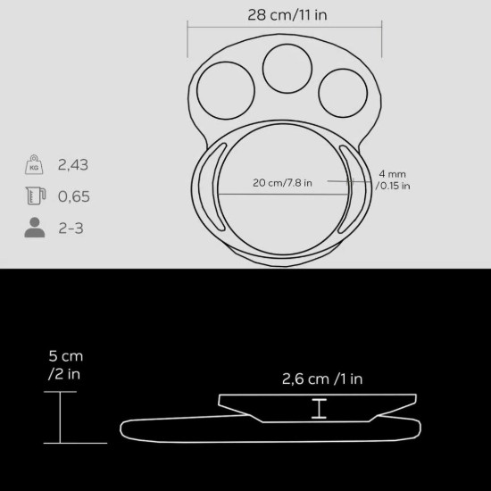 Чугунен поднос за сервиране, кръгъл, с дървена стойка, 20 см - марка LAVA