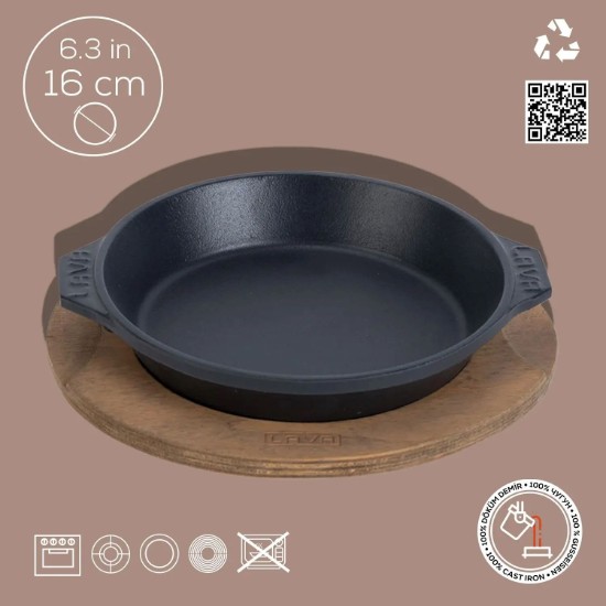 Gusseiserne Schale, 16 cm, mit Holzständer - Marke LAVA