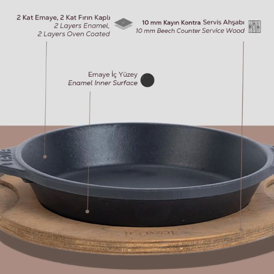 Gusseiserne Schale, 16 cm, mit Holzständer - Marke LAVA