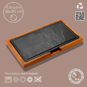 Platou servire fonta 16 x 30 cm, cu suport din lemn - LAVA