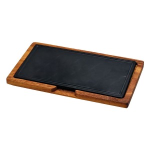 Platou servire fonta 16 x 30 cm, cu suport din lemn - LAVA