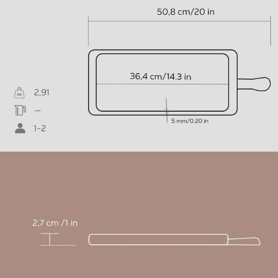 Servierplatte aus Gusseisen mit Holzunterlage 17 x 37 cm - Marke LAVA