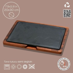 Тањир од ливеног гвожђа са дрвеним постољем, 20 к 30 цм - бренд ЛАВА