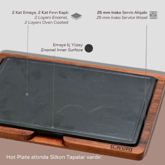 Platte aus Gusseisen mit Holzständer, 20 x 30 cm - Marke LAVA