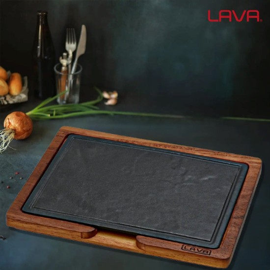 Platte aus Gusseisen mit Holzständer, 20 x 30 cm - Marke LAVA