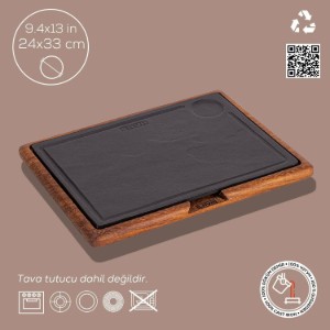 Platou servire, fonta, cu suport din lemn, 24x33 cm - LAVA