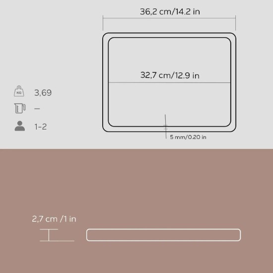 Tanjir za posluživanje, livenog gvožđa, sa drvenom podlogom, 24 k 33 cm - LAVA