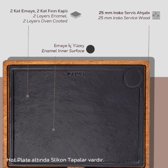 Чугунное блюдо с деревянной подставкой, 30 х 40 см - бренд LAVA