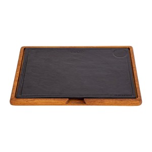 Cast iron platter with wooden stand, 40 x 30 cm - LAVA