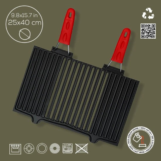 Grilli, valurautaa, silikonikahvoilla, 40 x 24 cm - LAVA-merkki