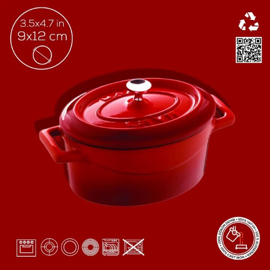 Mini-kazzola ovali, ħadid fondut, 12cm/0.36L, "Trendy", Aħmar - marka LAVA